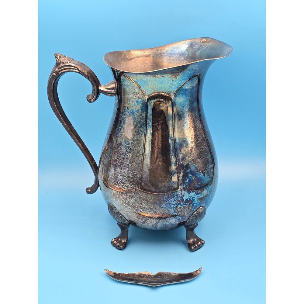 Vintage Silver-Plated Footed Water Pitcher Gorgeous Patina Farmhouse Decor Vase